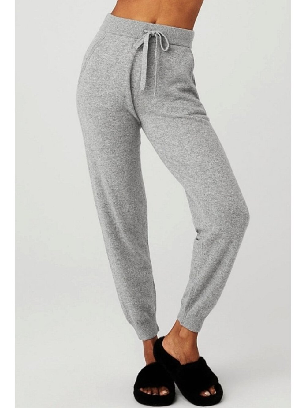 Alo High-Waist Cashmere Jet Set Pants Dove Grey Heather Knit Sweater Joggers XXS - Picture 4 of 8